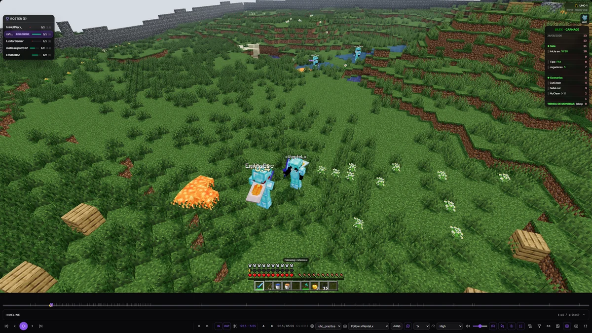 A recorded Silex UHC practice fight in the ReplayCore viewer.