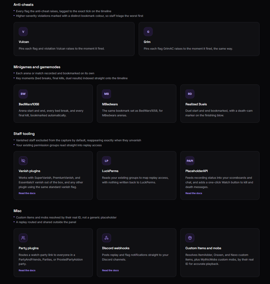 ReplayCore integrations